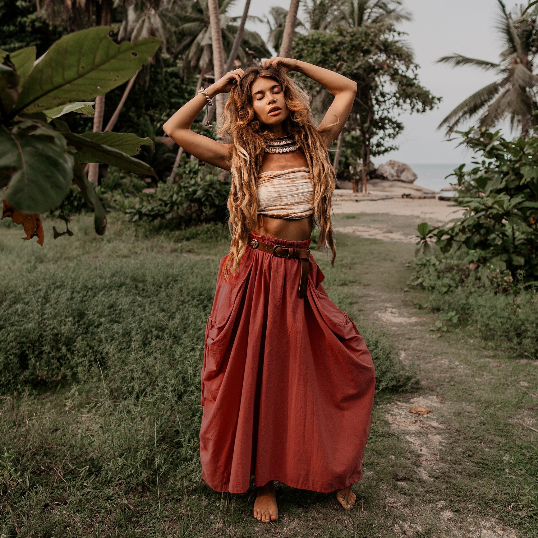 Thaluta Women's Maxi Boho Skirt with Pockets Bohemian Organic