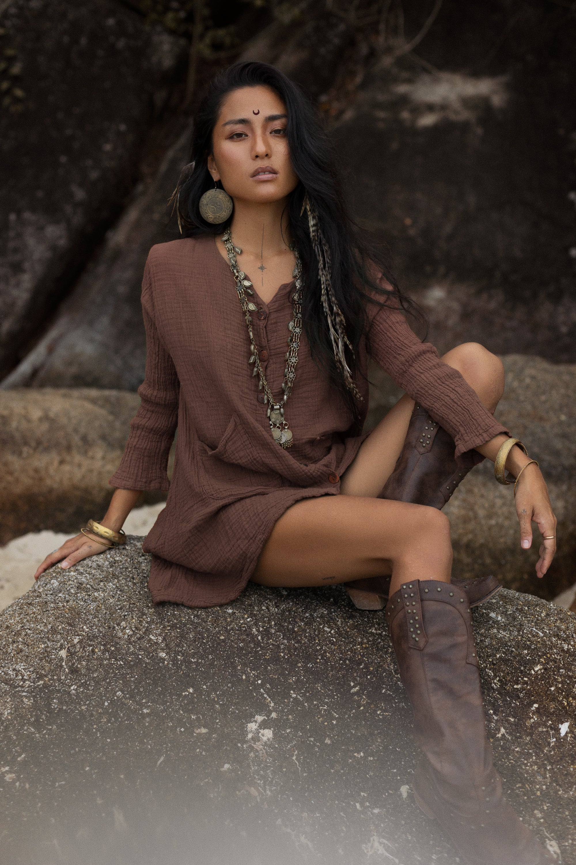petite brown dress Rafelle Halter Mini Dress Brown Petite main image 0