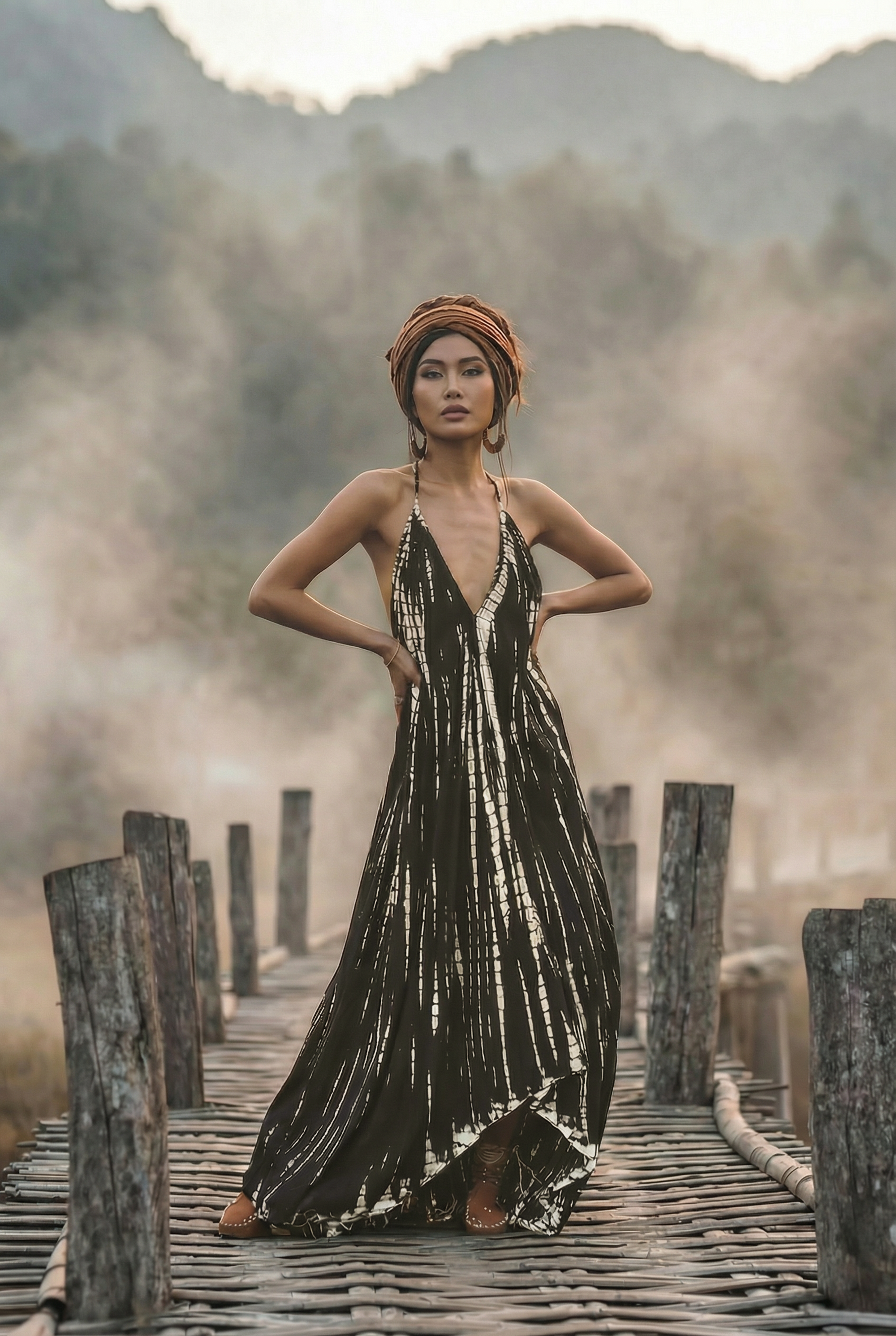 Boho Maxi Tie Dye Dress for Women / Open Back Bohemian Summer Resort Outfit in Black Boho Maxi Tie Dye Dress for Women / Open Back Bohemian Summer Resort Outfit in Black