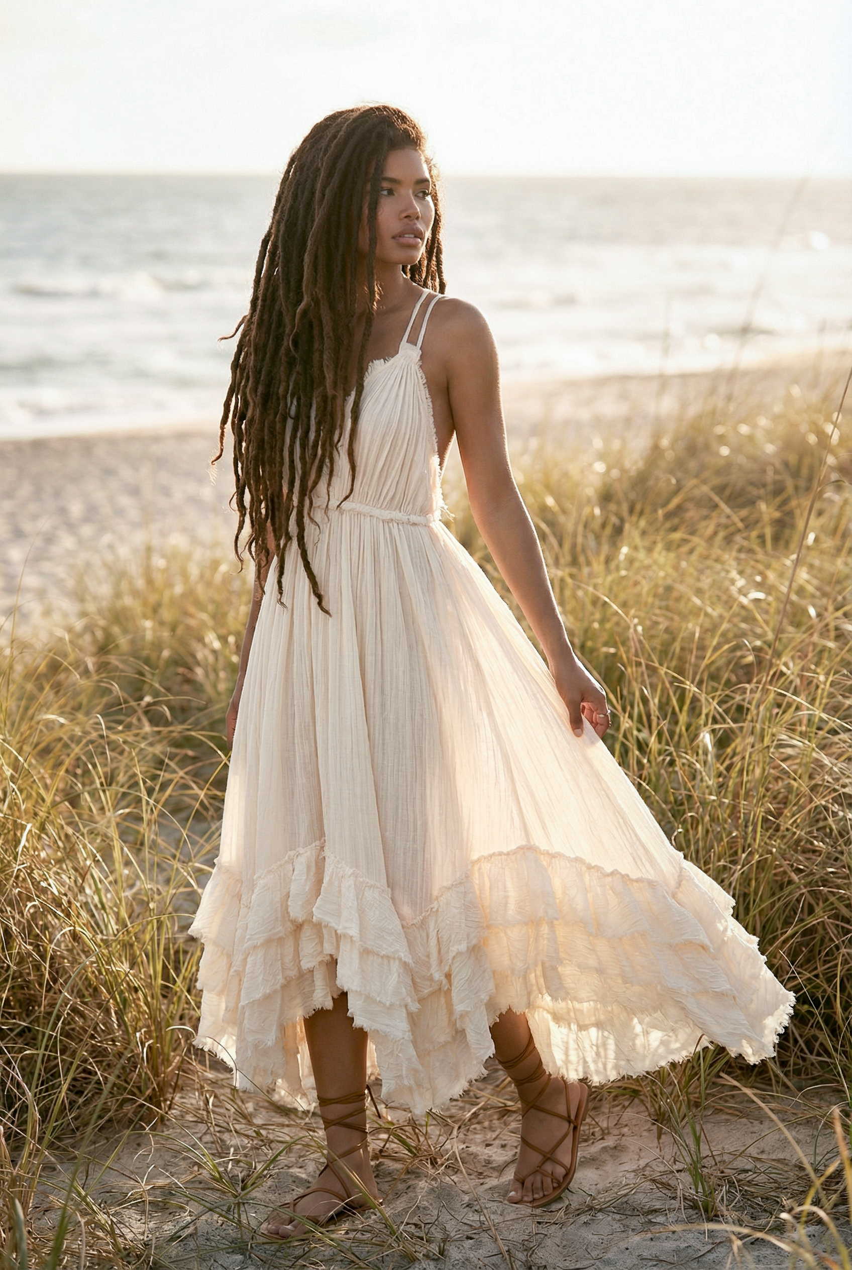 Mira Cotton Ruffle Dress Undyed – Thaluta