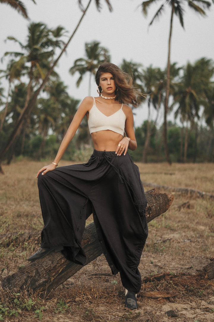 Convertible Maxi Skirt Palazzo Pants Black