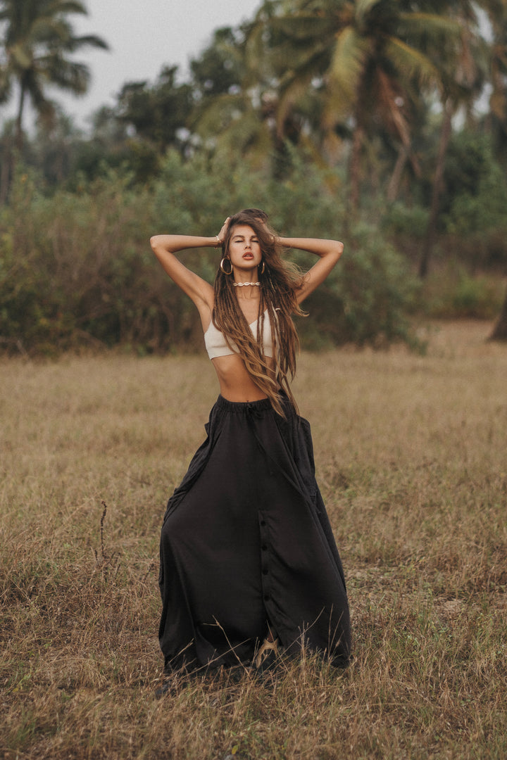 Convertible Maxi Skirt Palazzo Pants Black