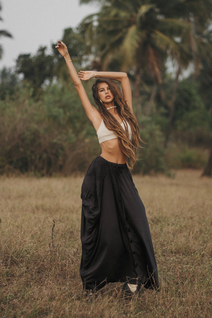 Convertible Maxi Skirt Palazzo Pants Black