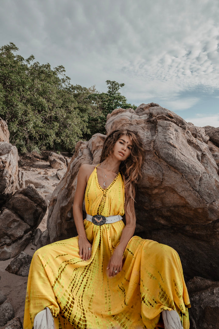 Flamingo Tie Dye Dress Yellow