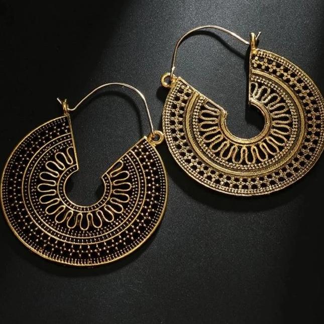 Vintage Mantra Brass Hoop Earrings