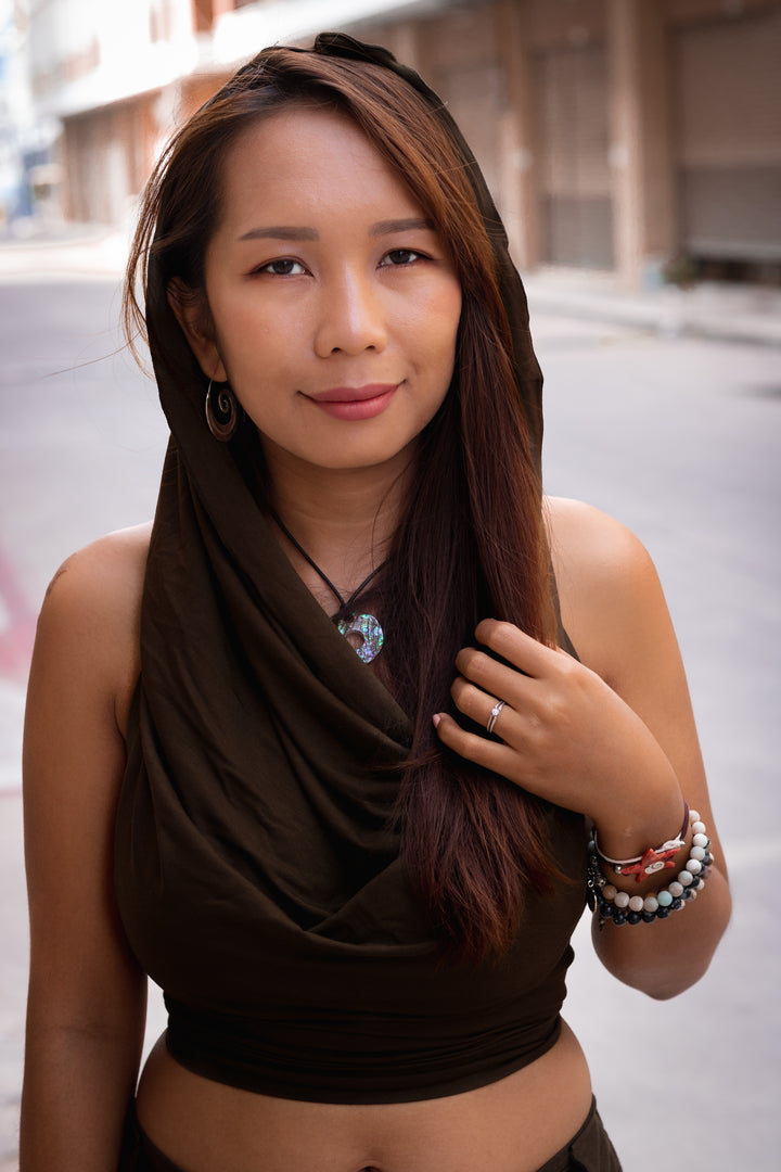 Backless Hood Top Murrala Brown