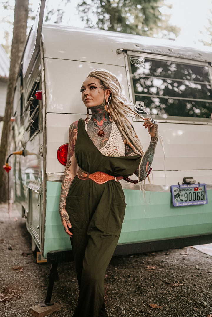 Loose Fit Harem Jumpsuit Baggy Overall Olive