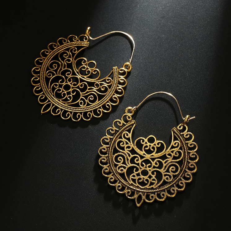 Mandala Brass Earrings Gold