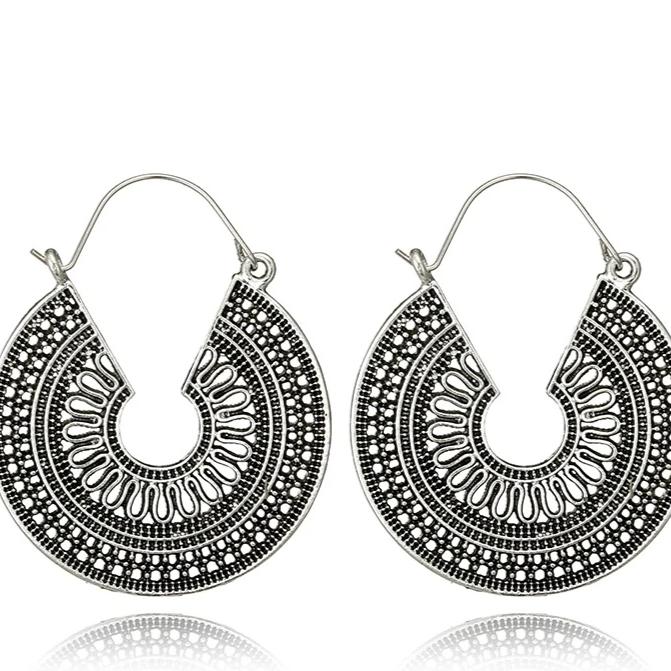 Vintage Mantra Brass Earrings Silver