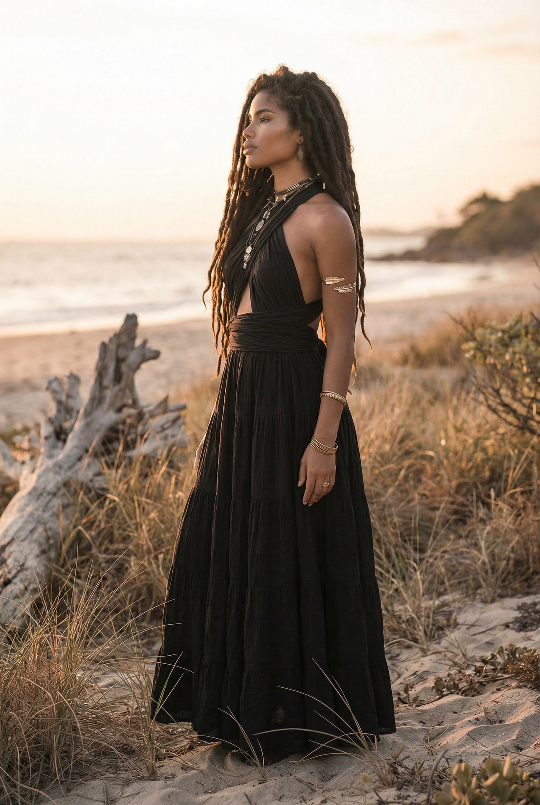 black boho maxi dress Midaxi Dress Wayan Black Thaluta