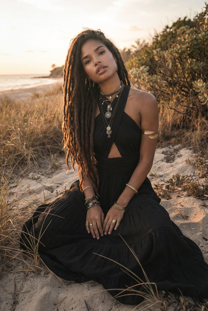 Amara Bohemian Maxi Dress Black