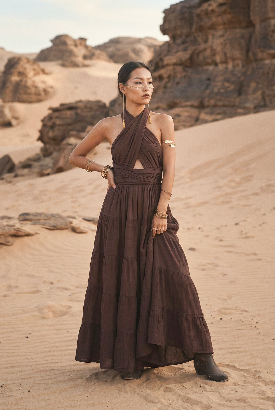 Amara Bohemian Maxi Dress Brown