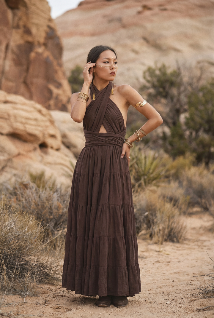 Amara Bohemian Maxi Dress Brown