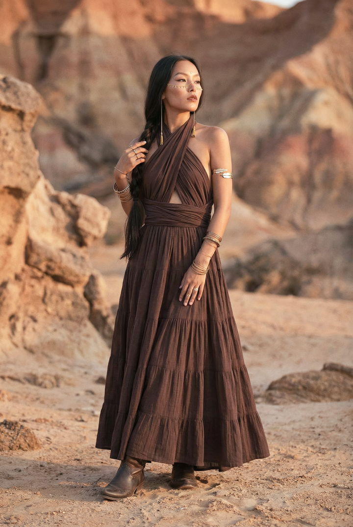 Amara Bohemian Maxi Dress Brown