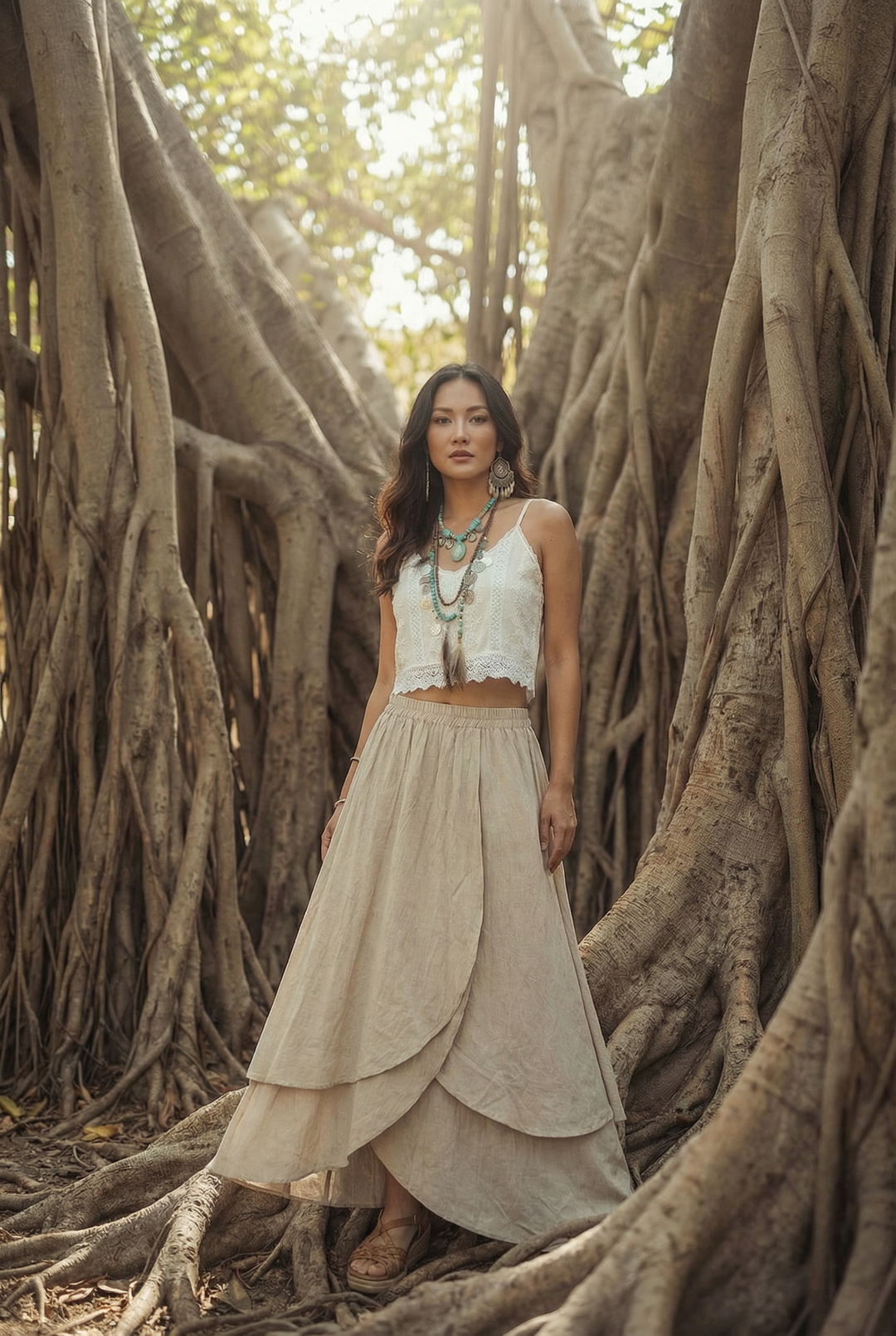 Nalani Cotton Wrap Skirt Beige