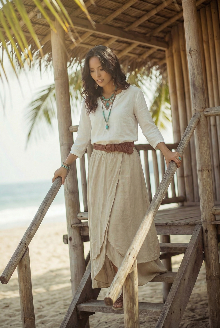 Nalani Cotton Wrap Skirt Beige