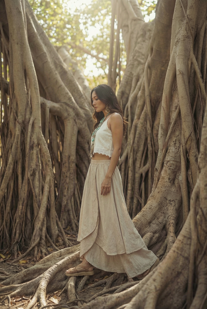 Nalani Cotton Wrap Skirt Beige