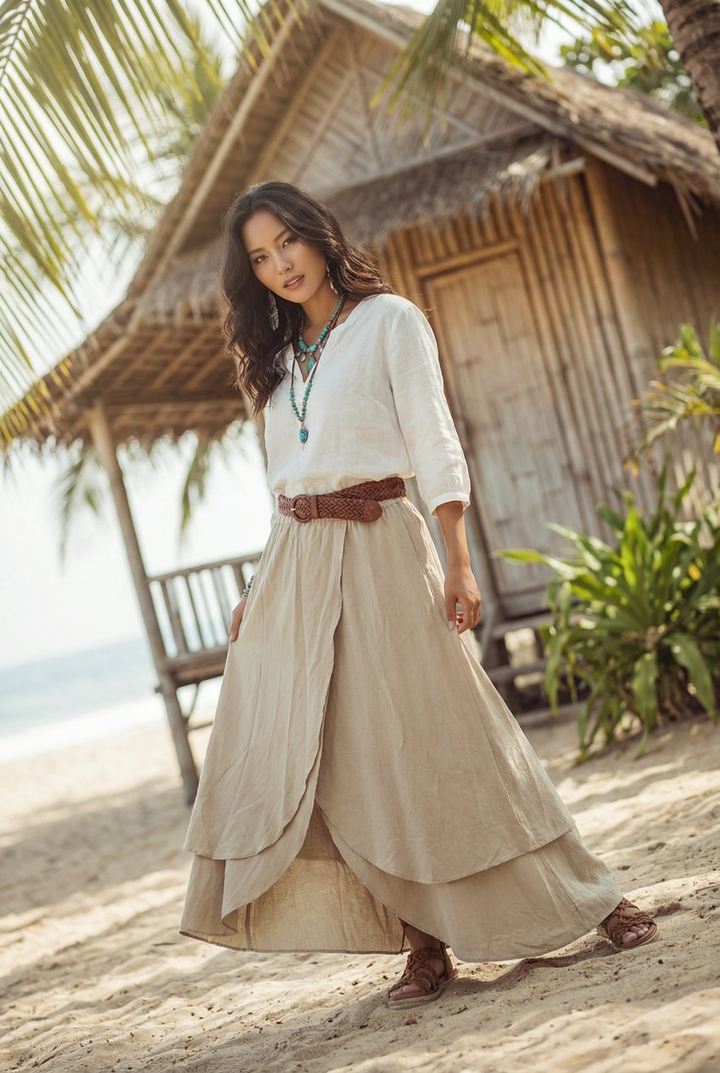Nalani Cotton Wrap Skirt Beige