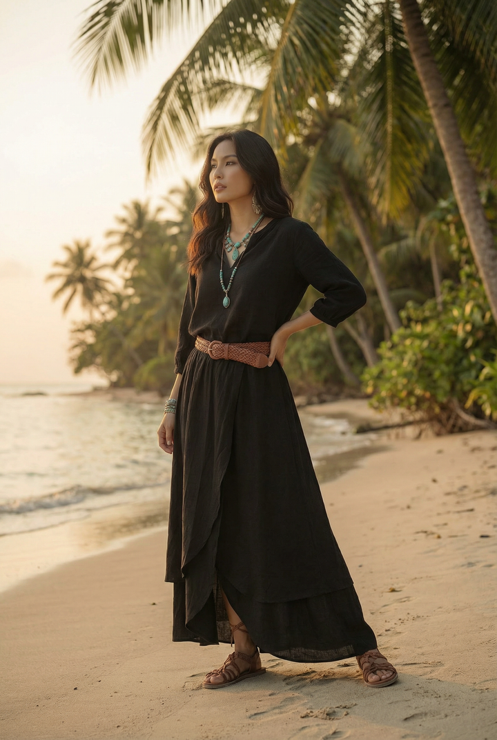 Nalani Cotton Wrap Skirt Black