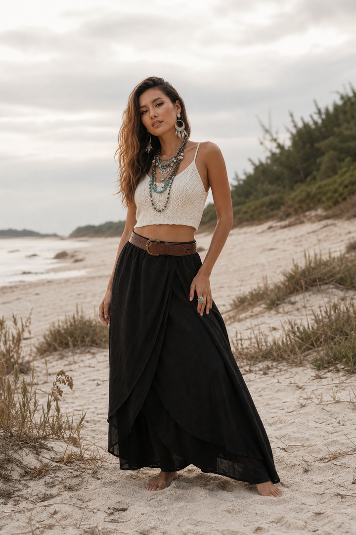 Nalani Cotton Wrap Skirt Black