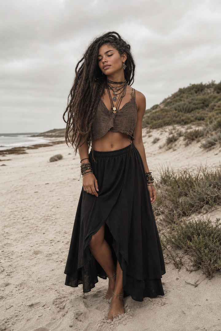 Nalani Cotton Wrap Skirt Black