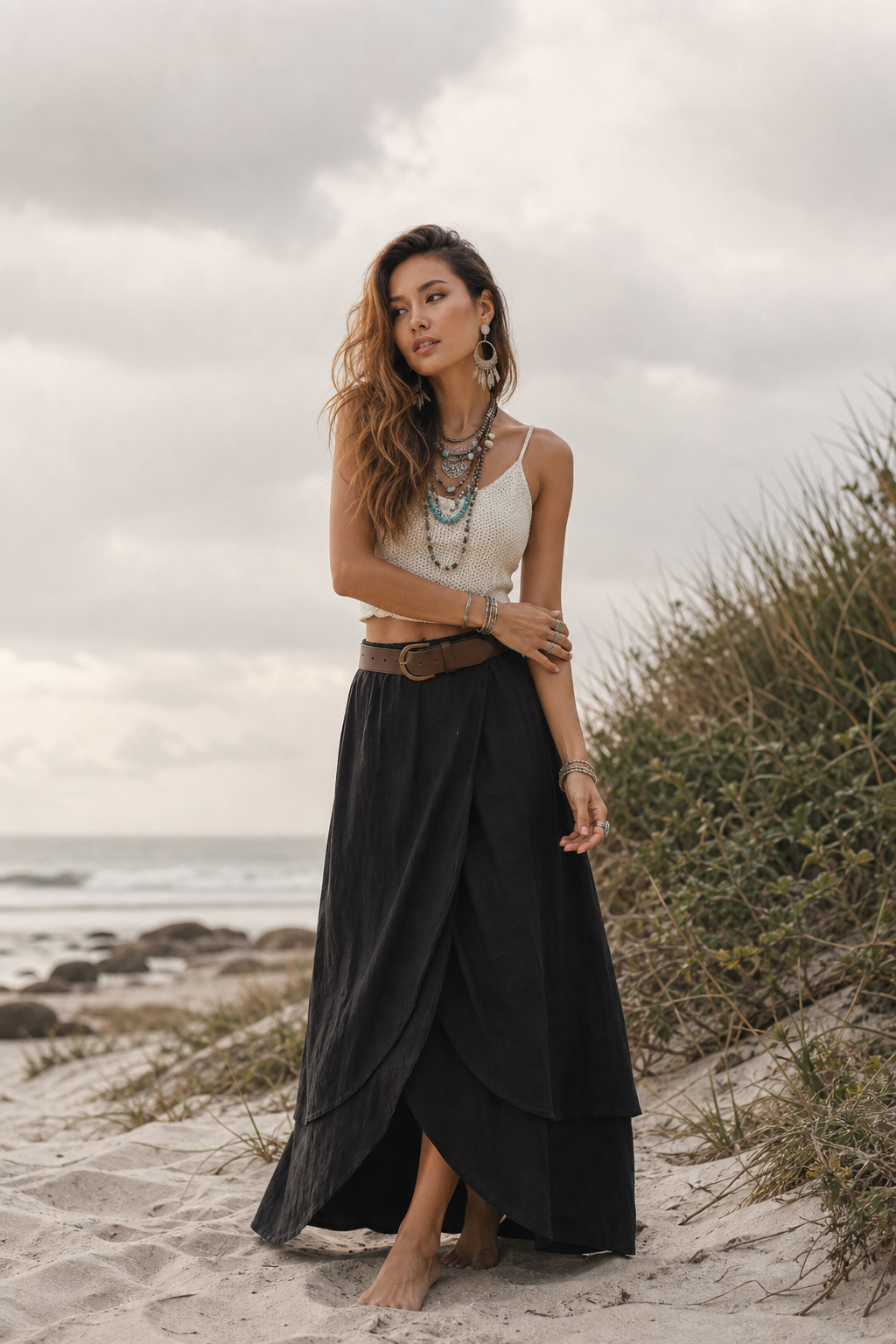 Nalani Cotton Wrap Skirt Black