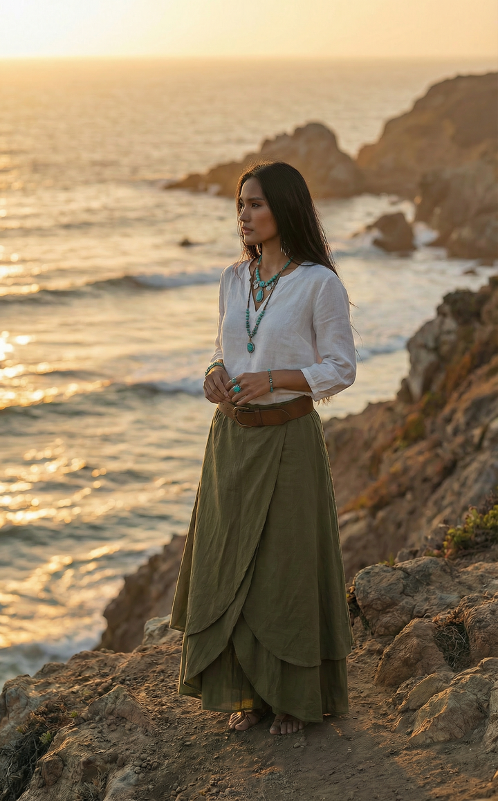 Nalani Cotton Wrap Skirt Olive