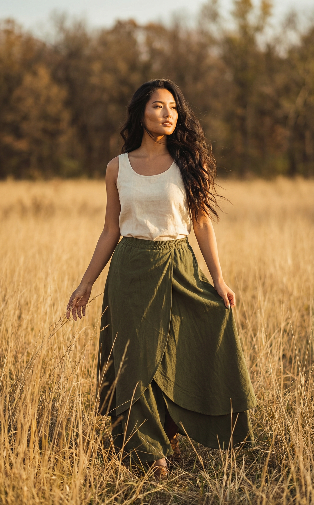 Nalani Cotton Wrap Skirt Olive