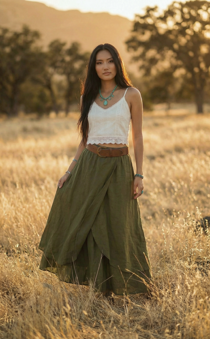 Nalani Cotton Wrap Skirt Olive