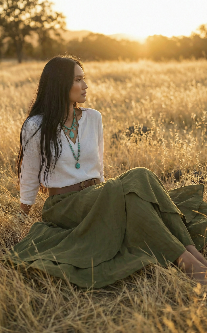 Nalani Cotton Wrap Skirt Olive