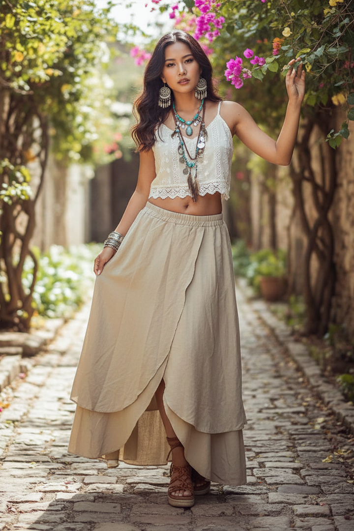 Nalani Cotton Wrap Skirt Beige
