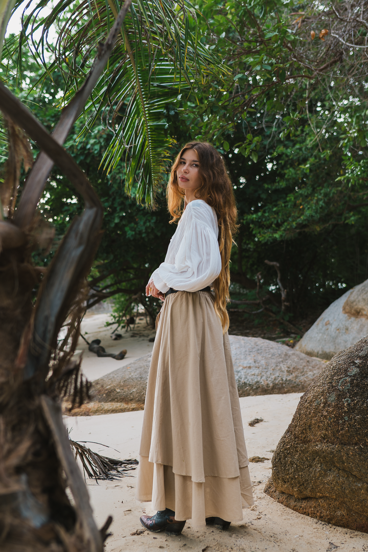 Nalani Cotton Wrap Skirt Beige