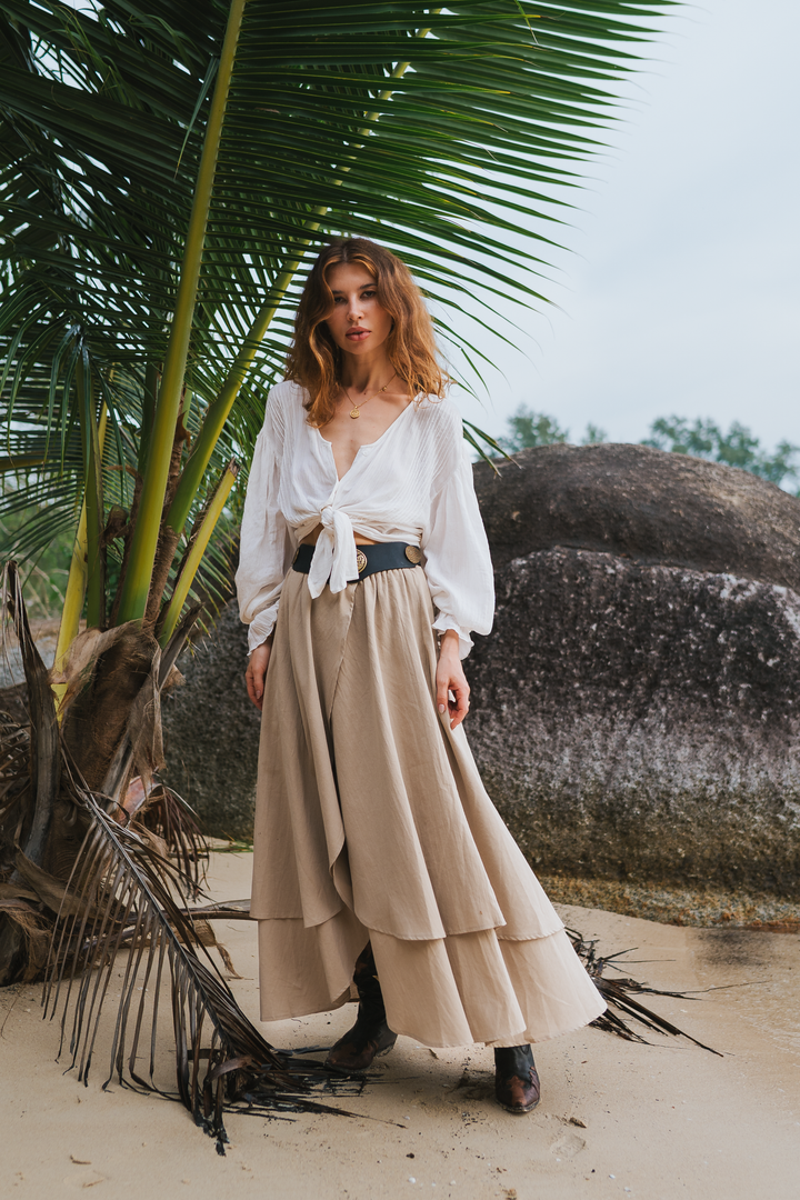 Nalani Cotton Wrap Skirt Beige