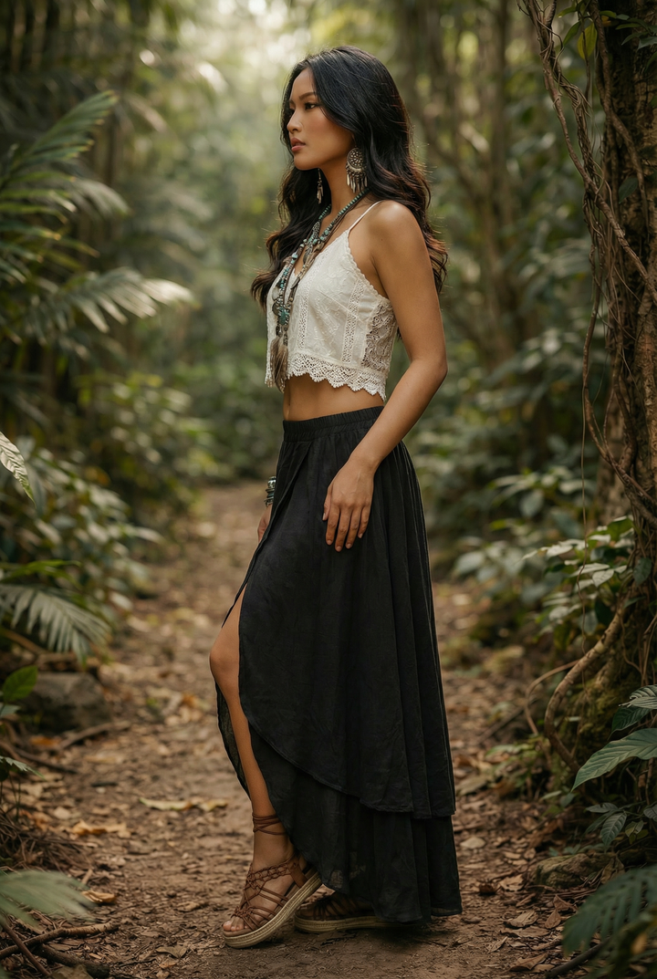 Nalani Cotton Wrap Skirt Black