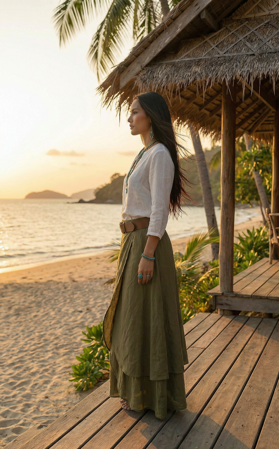 Nalani Cotton Wrap Skirt Olive