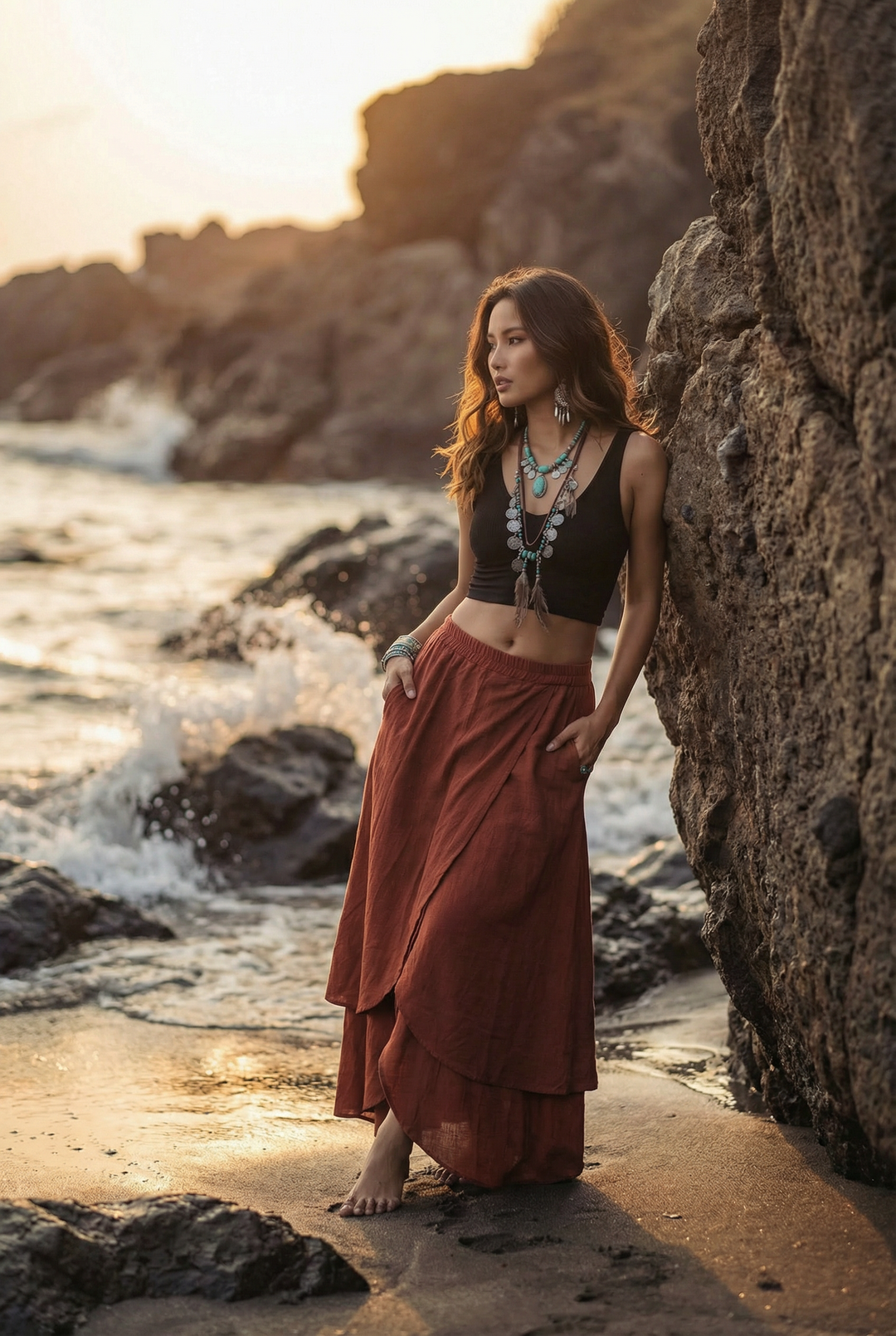Nalani Cotton Wrap Skirt Rust
