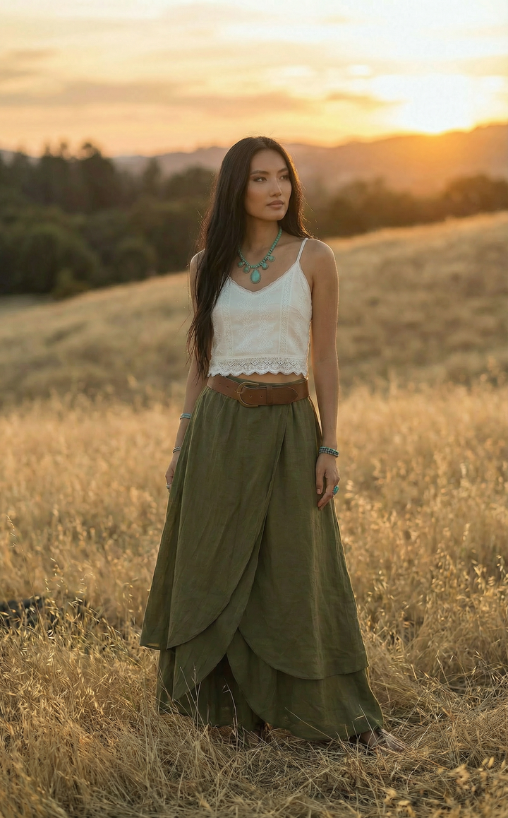 Nalani Cotton Wrap Skirt Olive