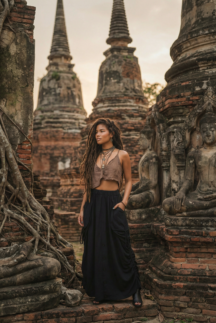 2-in-1 Maxi Skirt Palazzo Pants Black