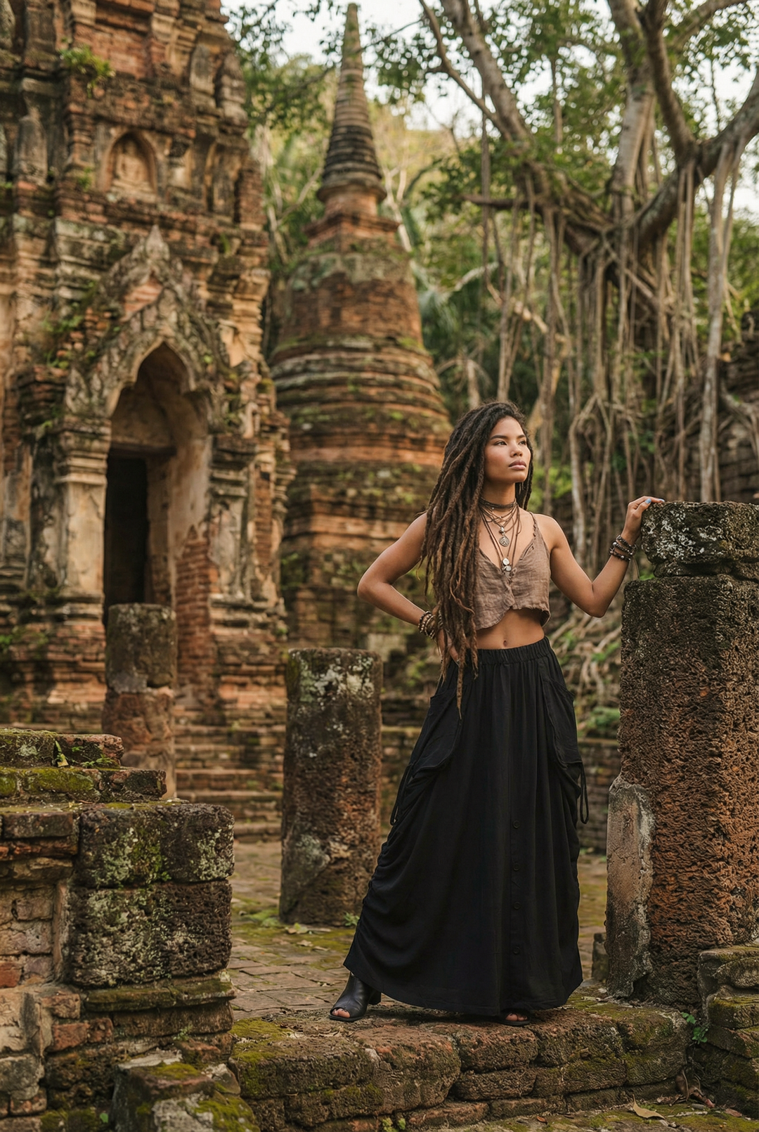 2-in-1 Maxi Skirt Palazzo Pants Black