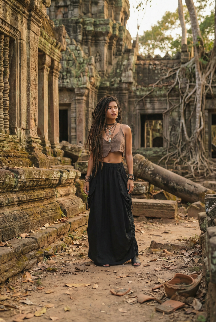 2-in-1 Maxi Skirt Palazzo Pants Black