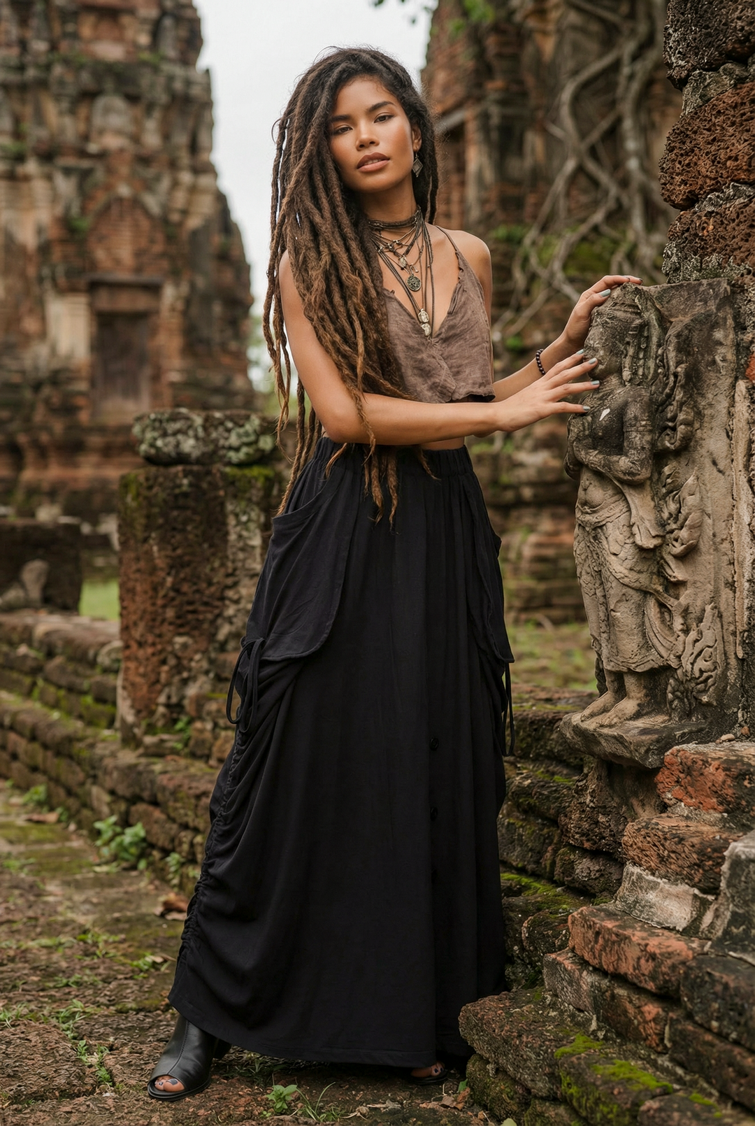 2-in-1 Maxi Skirt Palazzo Pants Black