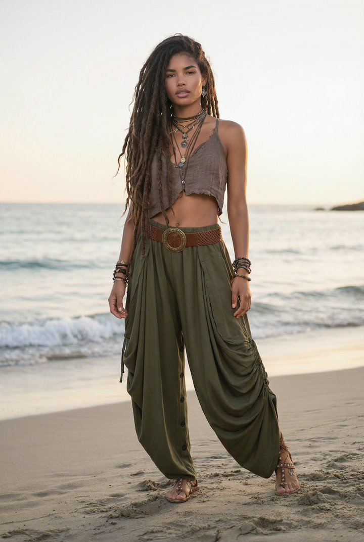 2-in-1 Maxi Skirt Palazzo Pants Olive