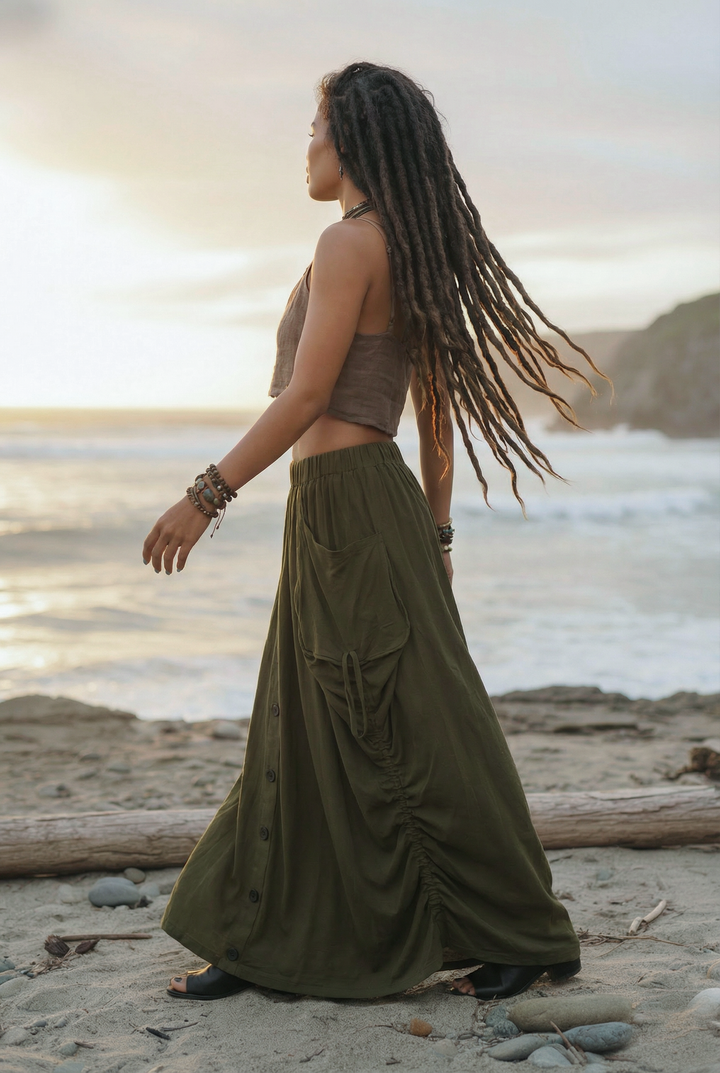 2-in-1 Maxi Skirt Palazzo Pants Olive