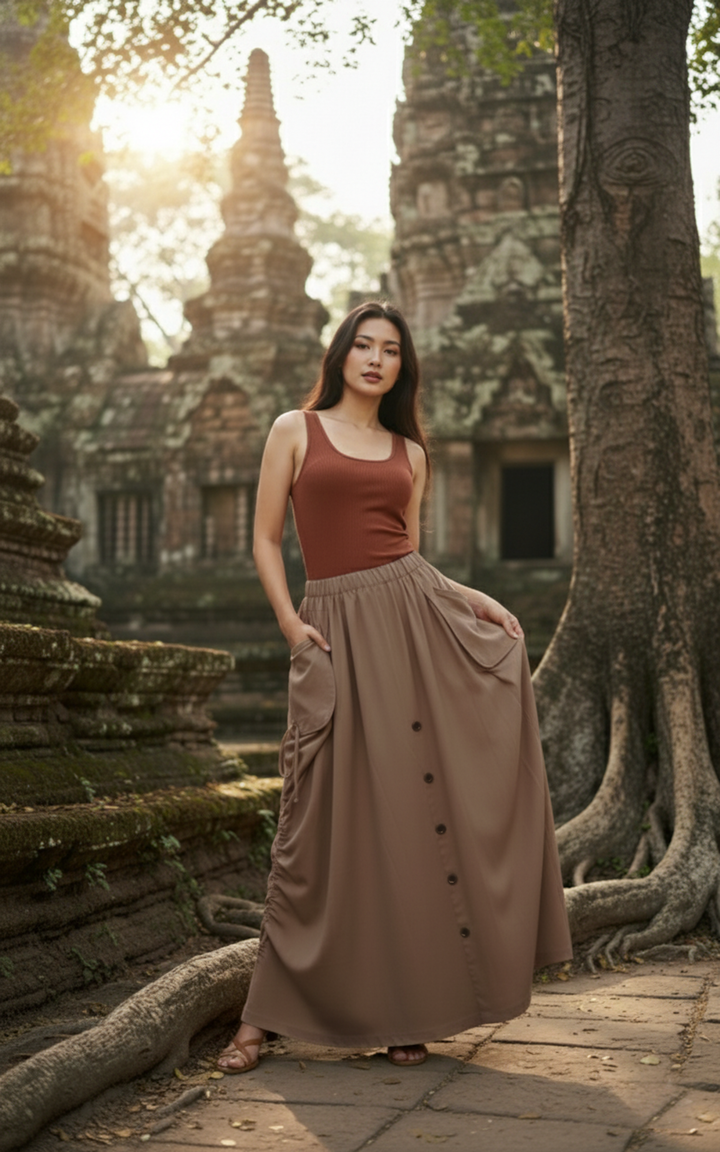 2-in-1 Maxi Skirt Palazzo Pants Desert Orchid