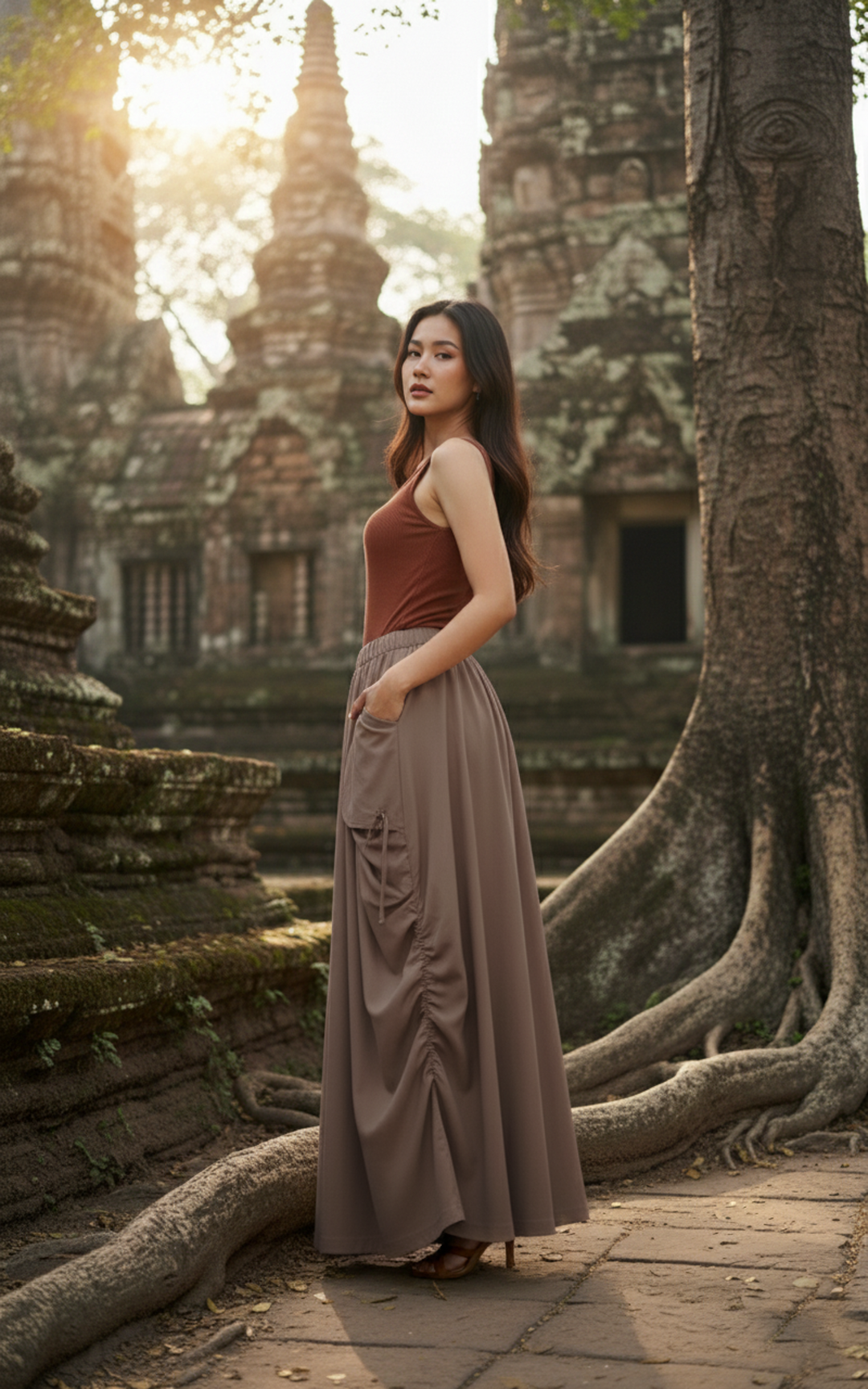 2-in-1 Maxi Skirt Palazzo Pants Desert Orchid