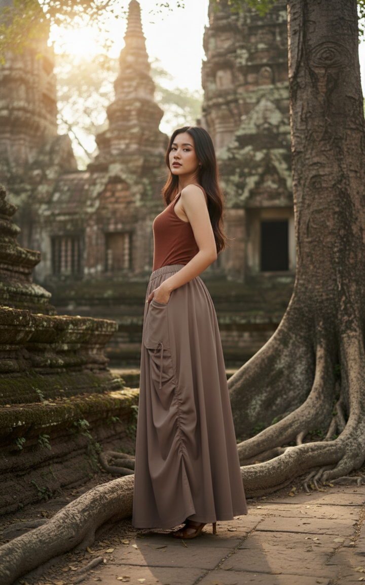 2-in-1 Maxi Skirt Palazzo Pants Desert Orchid