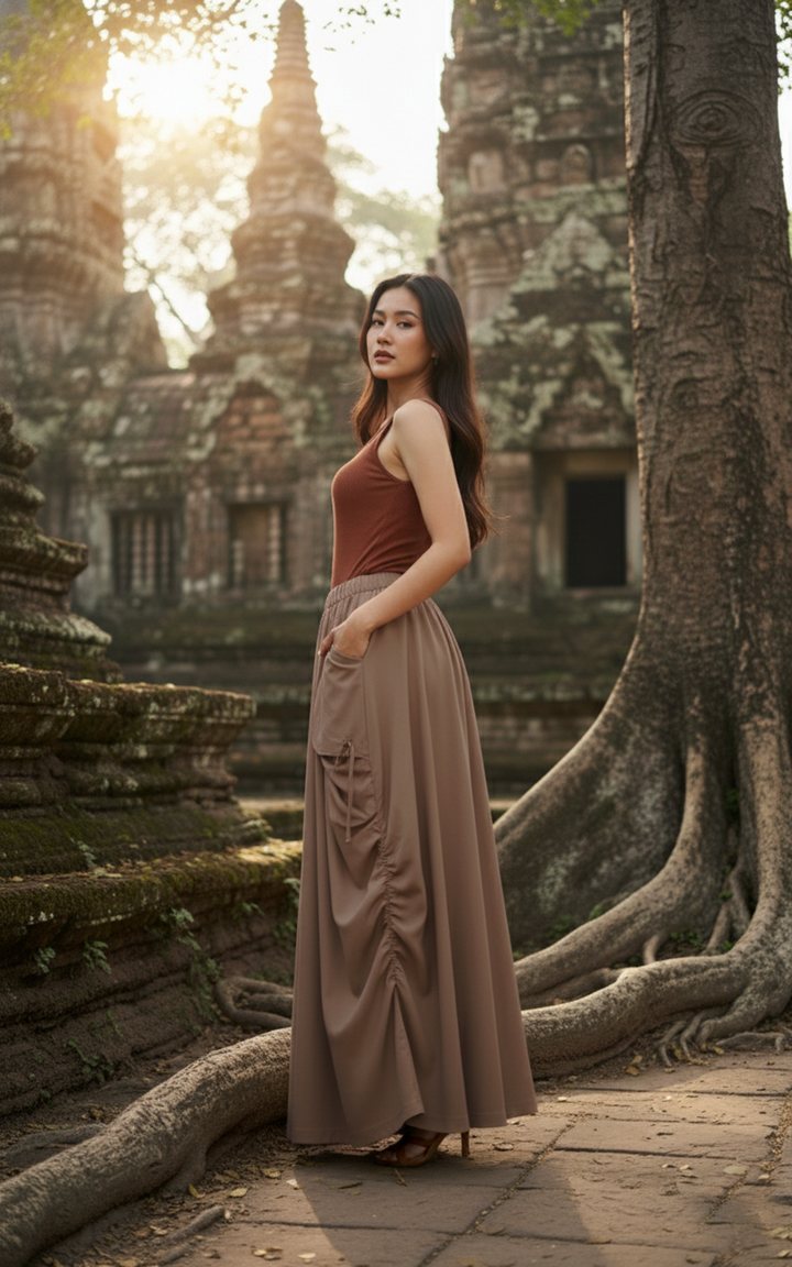 2-in-1 Maxi Skirt Palazzo Pants Desert Orchid