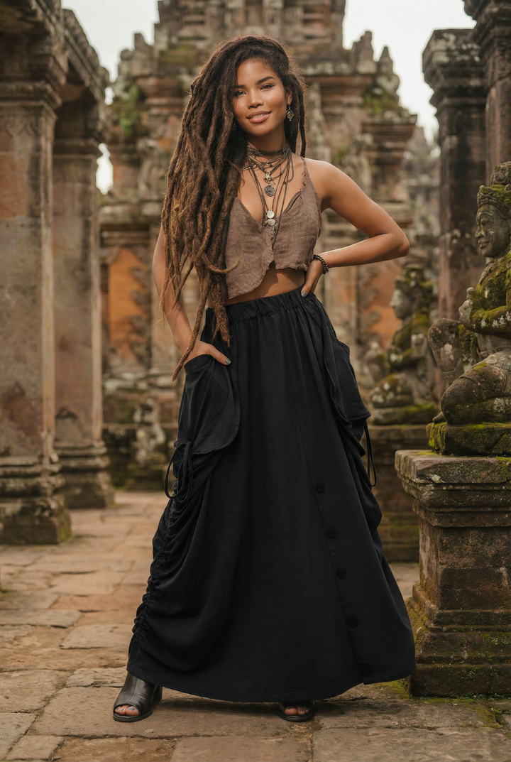 2-in-1 Maxi Skirt Palazzo Pants Black