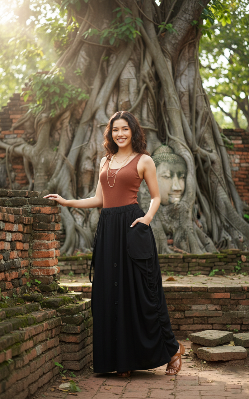 2-in-1 Maxi Skirt Palazzo Pants Black