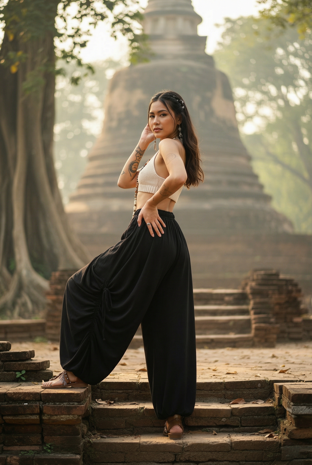 2-in-1 Maxi Skirt Palazzo Pants Black